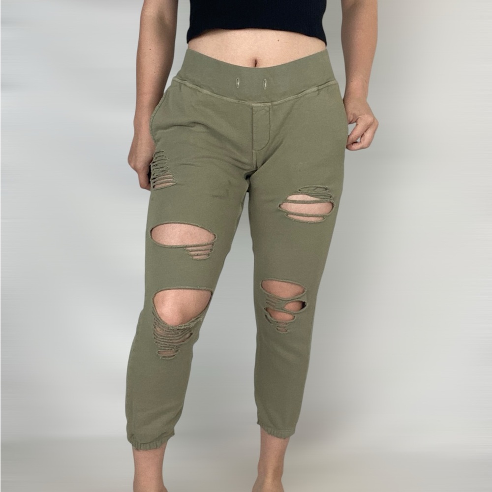 NSF Destroyed Sweatpant Mid Rise Jogger Casual Size Small Made in USA Cotton - Picture 2 of 8